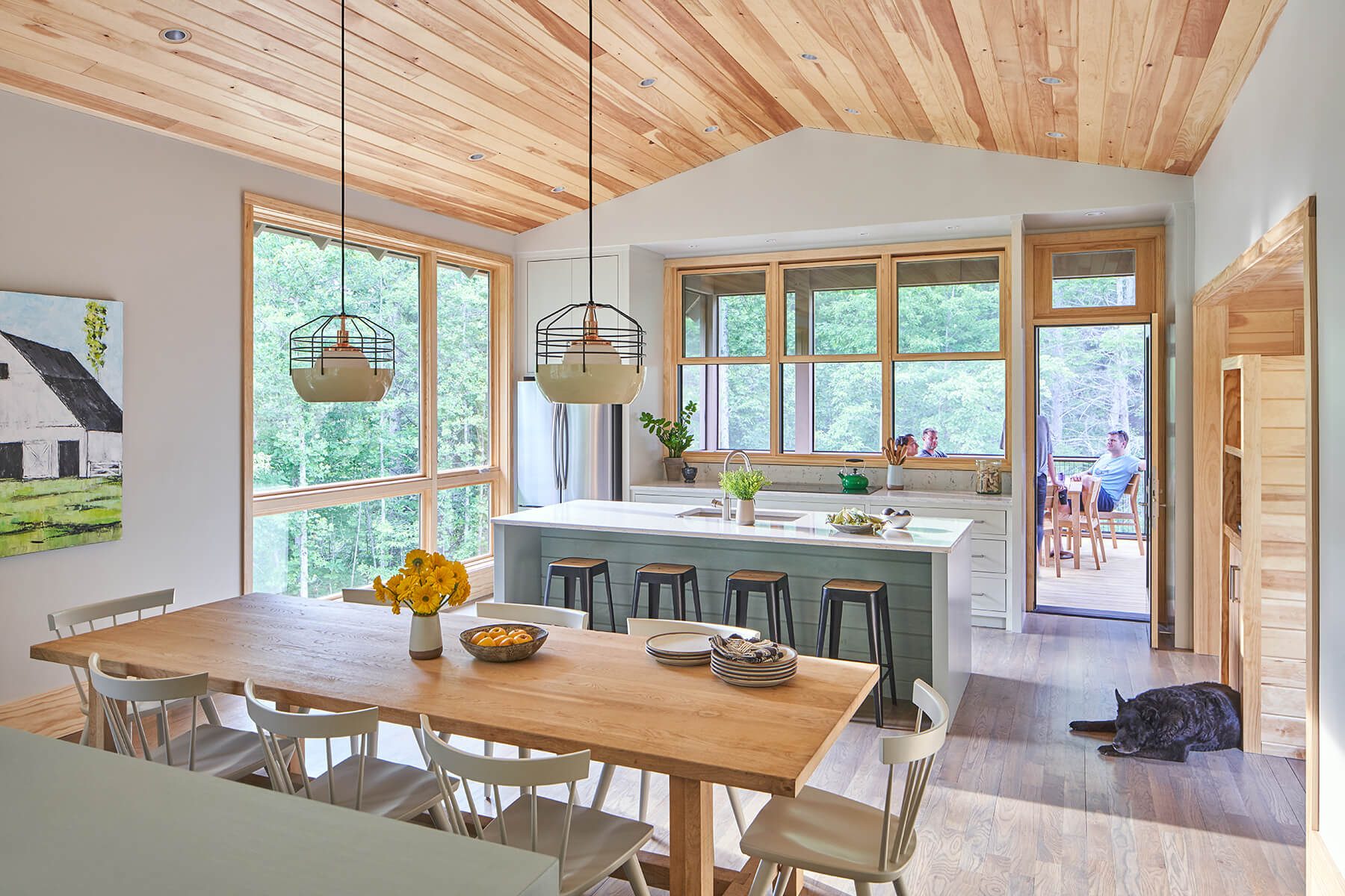 The Camp Campos living room and kitchen architectural home design in Western North Carolina